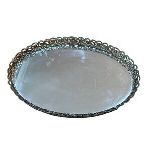 Vintage Mid Century Mirrored Vanity Tray Gold Ormolu Gallery Oval Mirror Decor